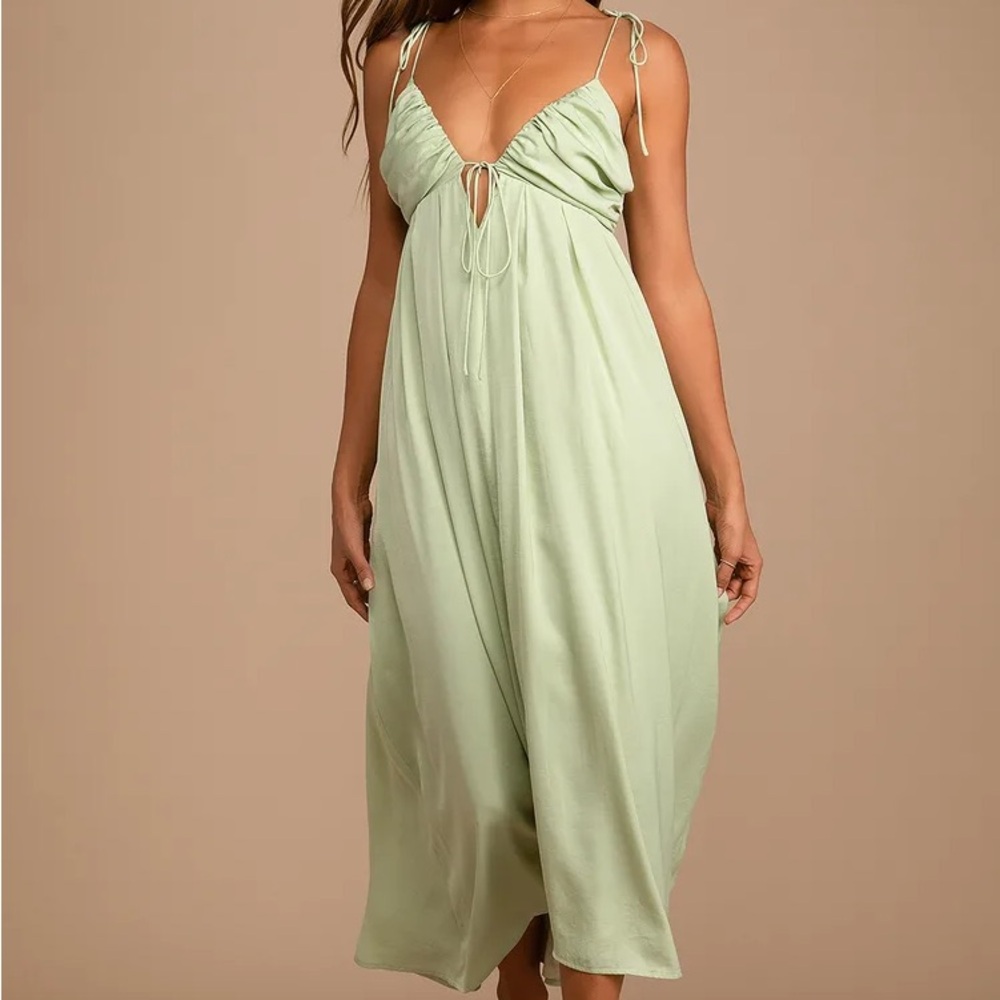 Lulus Satin Green Confidence Check Dress